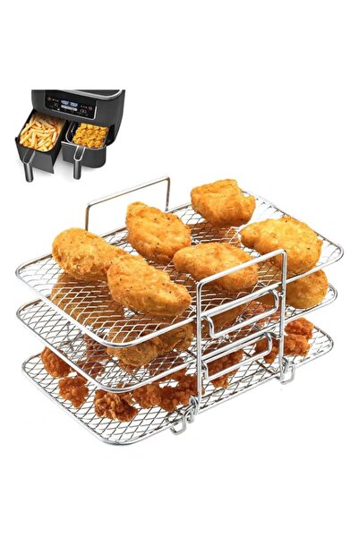 Generic رف مقلاة هوائية X Spring، 3 قطع من رف مقلاة هوائية مزدوج السلة قابل للتكديس، مجفف من الفولاذ المقاوم للصدأ