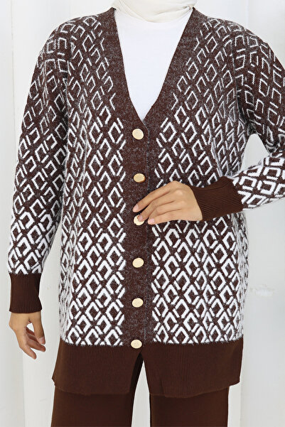 benguen Patterned Knitwear Cardigan Set S1044 Brown