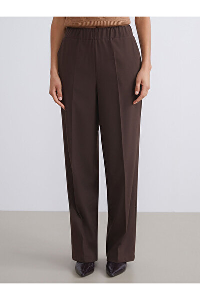 LC Waikiki Καφέ γυναικείο παντελόνι με ελαστική μέση και φαρδύ πόδι