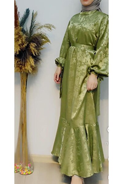 afran collection SATEN ELBİSE BELDEN KUŞAKLI ALTTAN VOLANLI