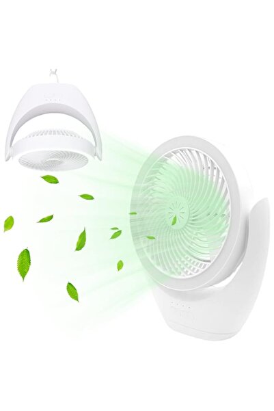 Generic مروحة مكتب BOYKIM مع ضوء LED وخطاف للمكياج، 3 سرعات 120 درجة قابلة للتعديل والإمالة وقابلة لإعادة الشحن عبر USB B