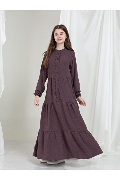 Giyinse فستان إيلارا المخملي للفتيات باللون البرقوقي - فستان محتشم