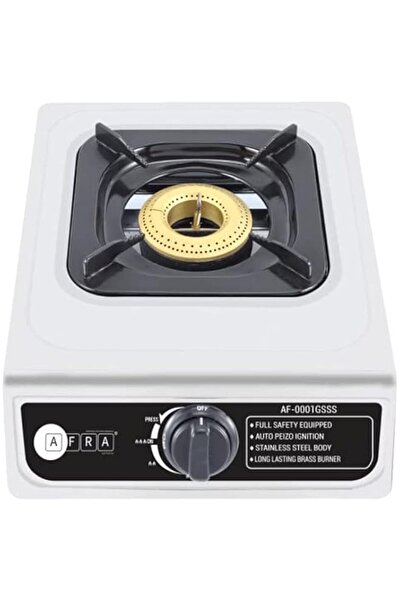 Generic AFRA Single Burner Gas Stove, Compact Design, Cast Iron Burner, Enamel Pan Support, Stainless Steel