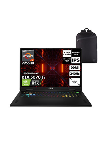 MSI NB VECTOR A18 HX R9-9955HX 32 GB RTX5070TI 4 TBSSD 18" Win 11 Home + S. Ç...