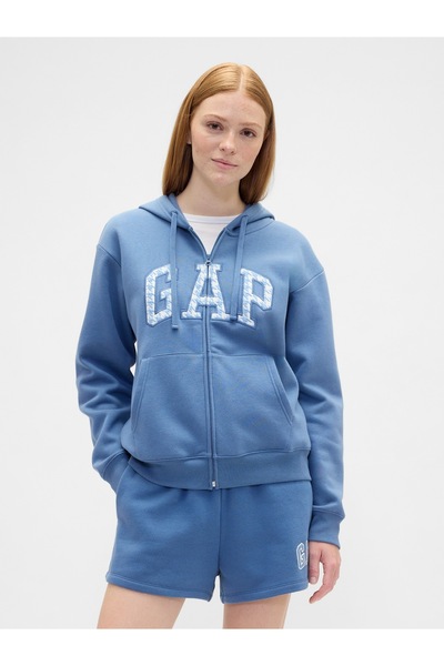 GAP Kadın Açık Mavi Logo Fleece Fermuarlı Sweatshirt