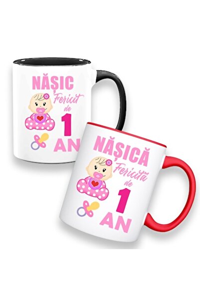 OEM Set 2 căni personalizate cu mesajul „La mulți ani de nașă”, Betaprint, mo...