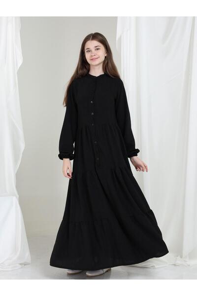 Giyinse فستان إيلارا المخملي للفتيات باللون الأسود - فستان حجاب