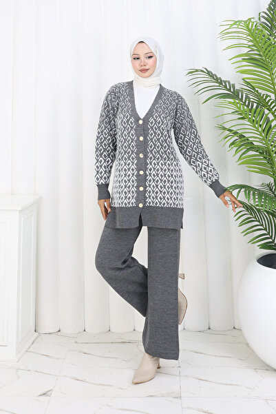 benguen Patterned Knitwear Cardigan Set S1044 Anthracite