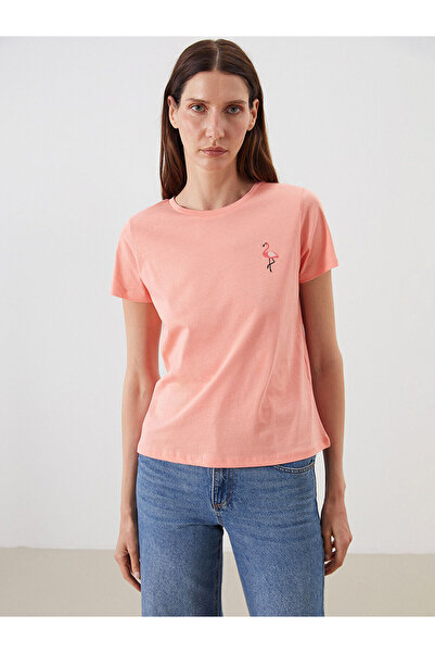 LC Waikiki Peak New Season Crew Neck Flamingo Embroidered Women's T-Shirt