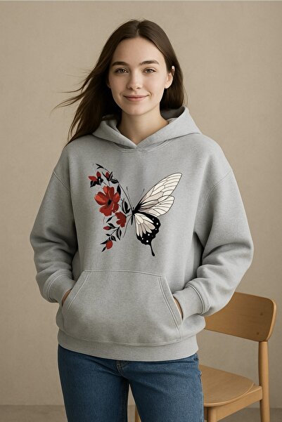 FUFLUNS سترة رياضية كبيرة الحجم مطبوعة بتصميم الفراشة الحمراء للجنسين (نساء/ر...