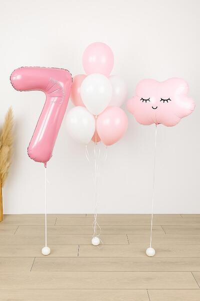 TATLI GÜNLER PEMBE 7 YAS DOGUM GUNU BALON SETI BULUT