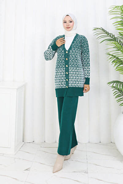 benguen Patterned Knitwear Cardigan Set S1044 Emerald Green