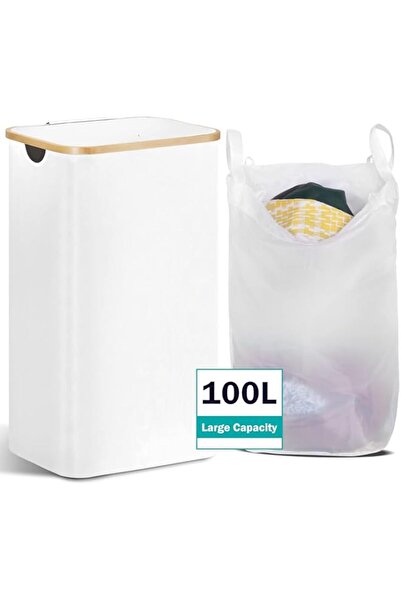 Generic TECHMILLY Large Laundry Hamper with Lid by, 100L Tall Laundry Basket with Bamboo Handles for Clothes