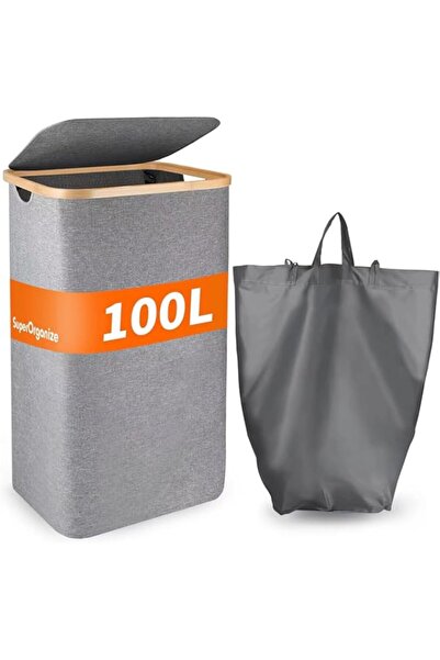 Generic SLEEPHEAD®100L Laundry Baskets with Lid, Clothes Hampers with Bamboo Handles and A Removable Bag, L