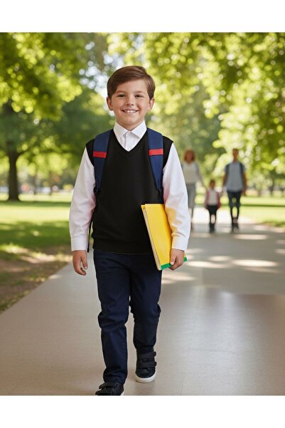 Markasız ucuz Çocuk V Yaka Basic Düz 2 İplik Okul Süveter