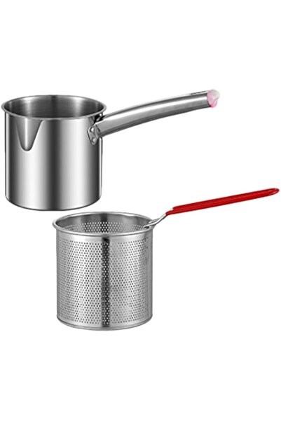 Generic SUPVOX Stainless Steel Frying Pot Small Frying Basket 1.2L Stainless ...