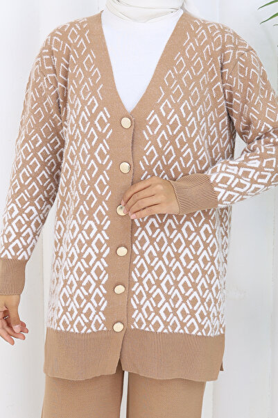 benguen Patterned Knitwear Cardigan Set S1044 Mink