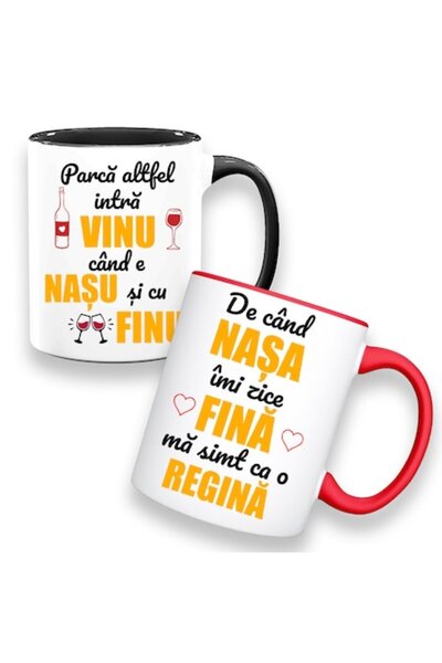 OEM Set 2 cani personalizate cu mesaj: 'Parca altfel intra vinul cand e nasu ...