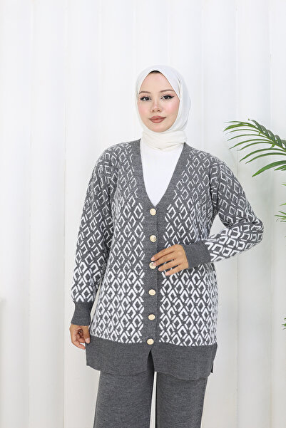 benguen Patterned Knitwear Cardigan Set S1044 Anthracite