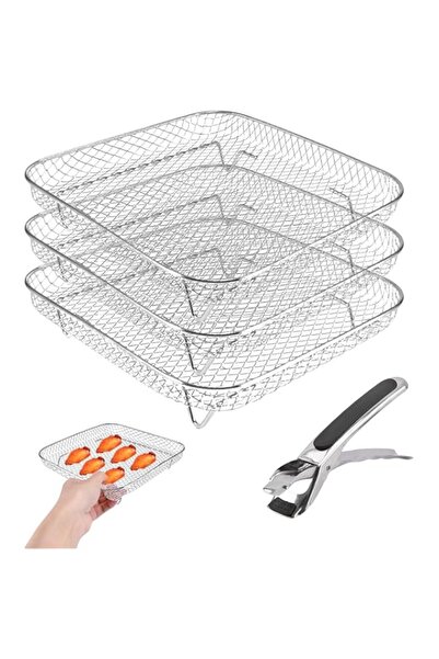 Generic ChicAbode Square Air Fryer Rack,3 Layer Stainless Steel Stackable Dehydrato-r Rack with An-ti-scaldi