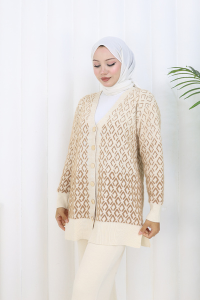 benguen Σετ Πλεκτό Ζακέτα με σχέδιο S1044 Χρώμα Πέτρα