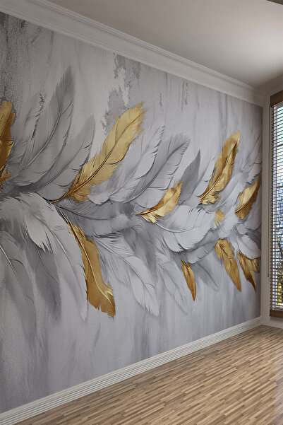 dreamwall Golden Feather Serenity – Altın Tüy Zarafeti Tekstil Duvar Kağıdı