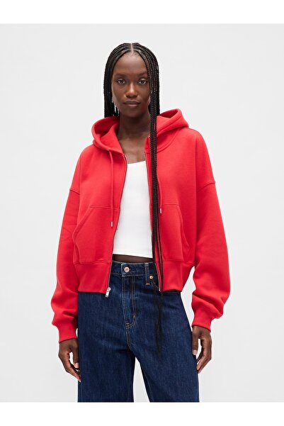 GAP Kadın Kırmızı VintageSoft Fermuarlı Wedge Sweatshirt