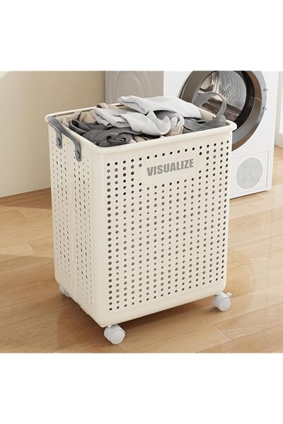 Generic ORCHID M® Collapsible Laundry Basket with Wheels and Handle, Plastic Foldable Laundry Hamper, Versa