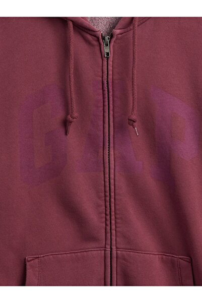 GAP Erkek Bordo VintageSoft Arch Logo Tam Fermuarlı Sweatshirt