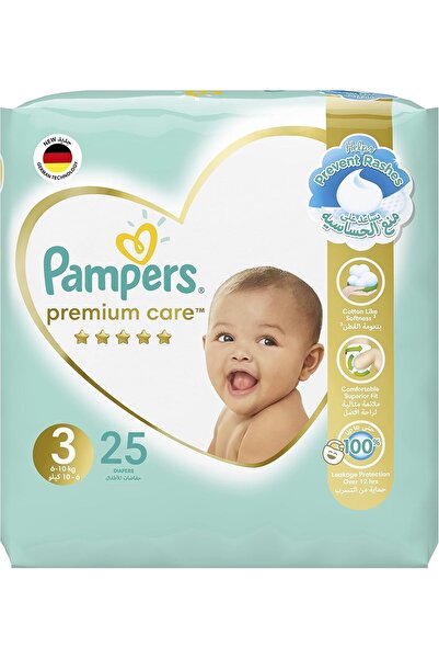 Pampers Premium Care Taped Diapers, Size 3 (6-10kg), 25 Ct, Soft Absorption, Skin Protection