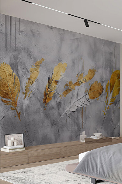 dreamwall Mystic Feathers Gizemli Tüyler Sanatsal Sıva Desenli Tek Parça Tekstil Duvar Kağıdı