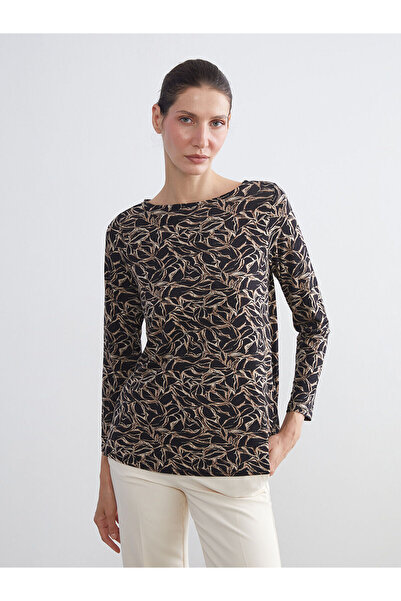 LC Waikiki طاقم الرقبة منقوشة بلوزة قصيرة الأكمام المرأة