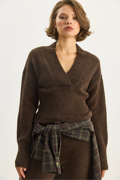 Bianco Lucci Pulover tricotat cu decolteu în V pentru femei 5080 60283586