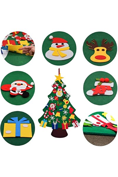 OEM Brad de Craciun din Fetru 100x70 cm cu 30 decoratiuni