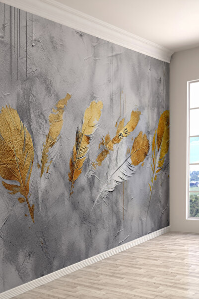 dreamwall Mystic Feathers Gizemli Tüyler Sanatsal Sıva Desenli Tek Parça Tekstil Duvar Kağıdı