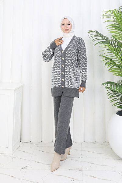 benguen Patterned Knitwear Cardigan Set S1044 Anthracite