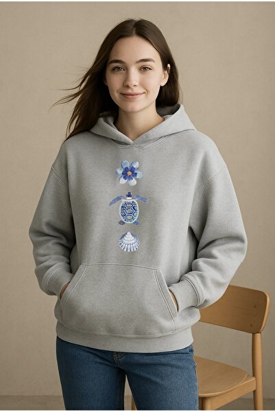 FUFLUNS سترة رياضية كبيرة الحجم مطبوعة بزهرة السلحفاة للجنسين للنساء/الرجال