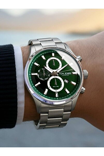 Tom Jones London Men's Wristwatch – Steel Strap – Green Sport Dial – Calendar...