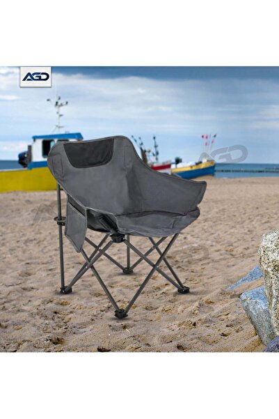 AGD Camping and Travel Chair, Foldable, Made of Heat-Resistant Oxford Fabric, Side Storage Pockets, Gray