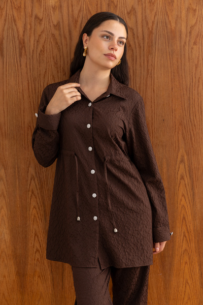 TUĞBA ERGÜL Women's Patterned Shirt and Pants Two-Piece Set