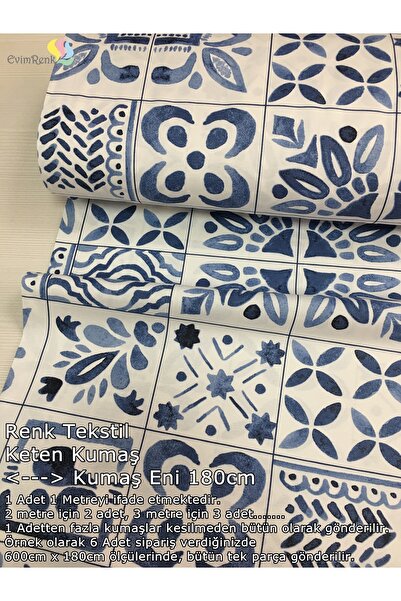 Renk Tekstil Çini Desenli Duck Keten Kumaş - Döşeme - Minder Kılıf - Masa Ört...