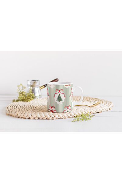 EYBaskı Tasarım Christmas-Themed Printed Mug with Coaster as a Gift