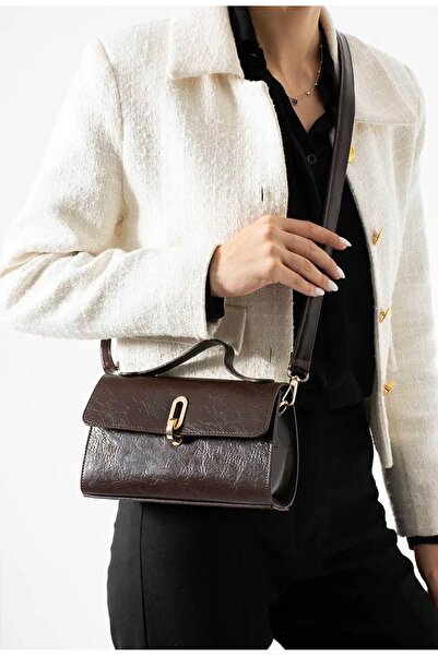 Çanta Trend Women's chic bitter brown gold buckled hand and shoulder bag