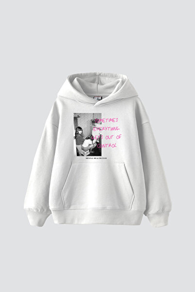 Sekizbiraltı Gets Out of Control Vintage Printed Oversize Unisex White Hoodie
