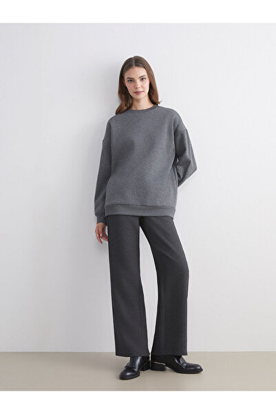 LC Waikiki Gray Crew Neck Oversize Women's Sweatshirt Tunic