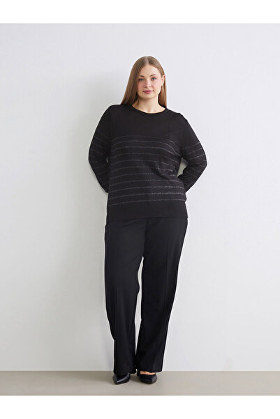 LC Waikiki Black Plus Size Standard Fit Women's Trousers