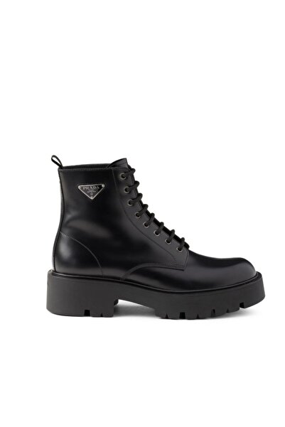 Prada Sport Leather Boots with Metal Logo