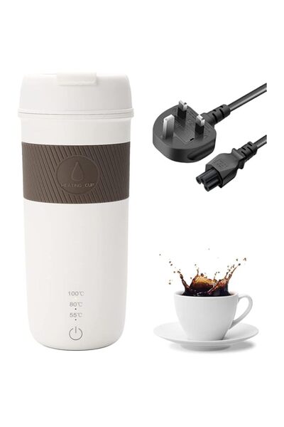 Generic كوب تسخين محمول للسفر، كوب كهربائي صغير، 55 درجة مئوية / 80 درجة مئوية / 100 درجة مئوية اختياري، مصنوع من الفولاذ المقاوم للصدأ 304