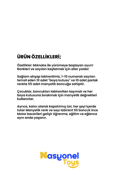 NASYONEL TOYS Montessori Mıknatıslı Boncuklu Bulmaca Panosu – Renkler ve Sayılar Eğitici Motor Beceri Oyunu