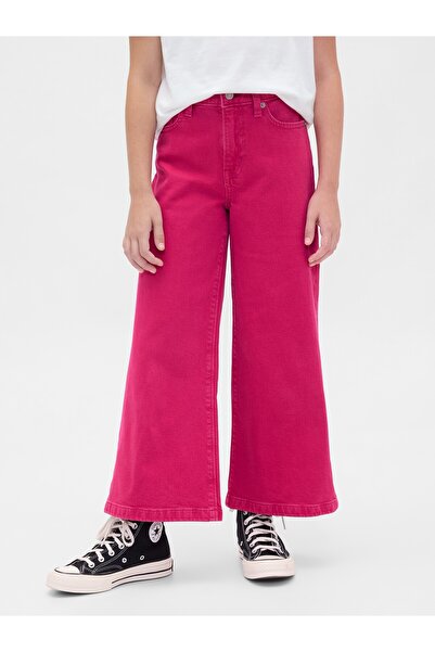 GAP Kız Çocuk Pembe High Rise Stride Wide-Leg Ankle Jean Pantolon
